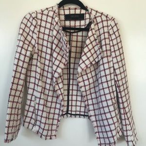 Zara Plaid Tweed Jacket with Drape Front